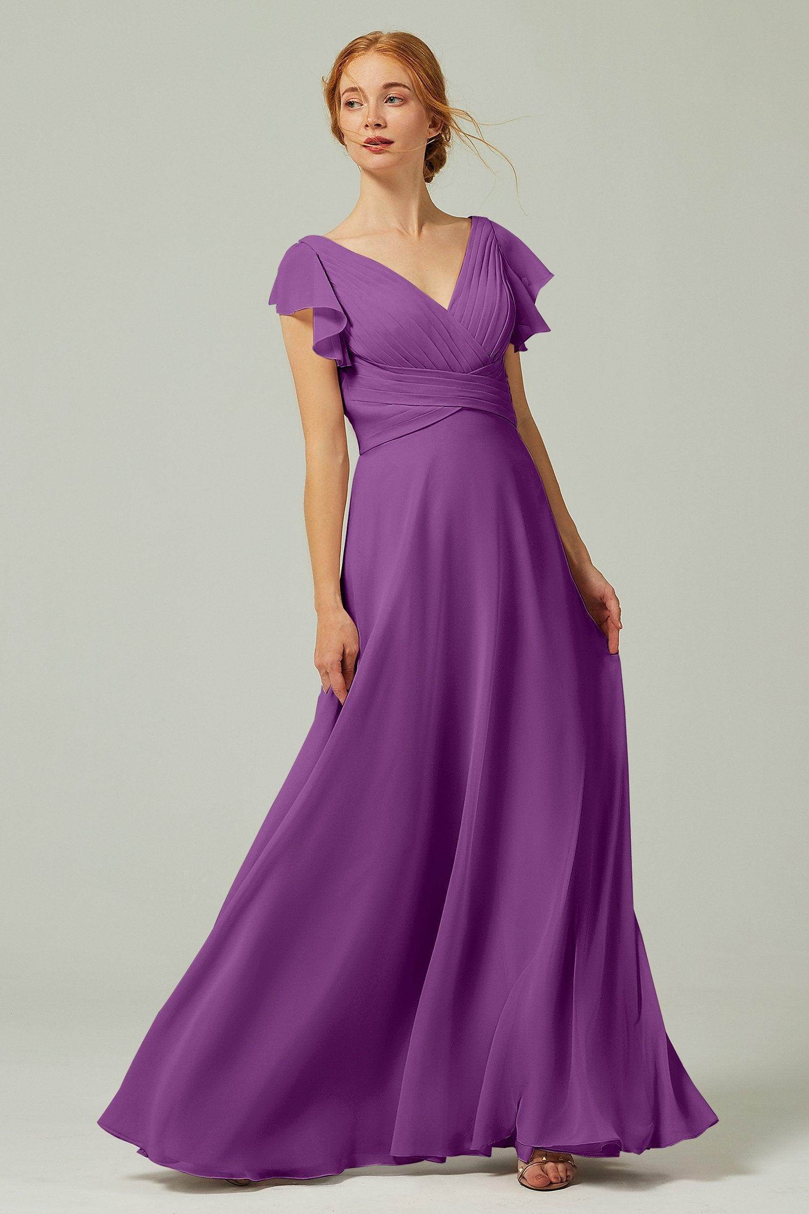 A-Line Floor Length Chiffon Bridesmaid Dress CB0302PS - COCOMELODY